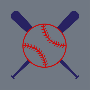The InkMerge Baseball Icon Crossed Bats DTF Transfer – Ready to Press features two dark blue bats crossed behind a bold red and white baseball with detailed red stitching on a gray background, perfect for standout sports designs.